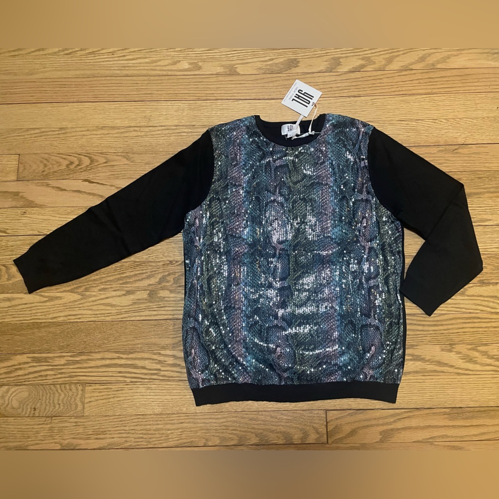 NWT - YAL New York Multi-Colored Snake Print Sequined Pullover Sweater - Sz S